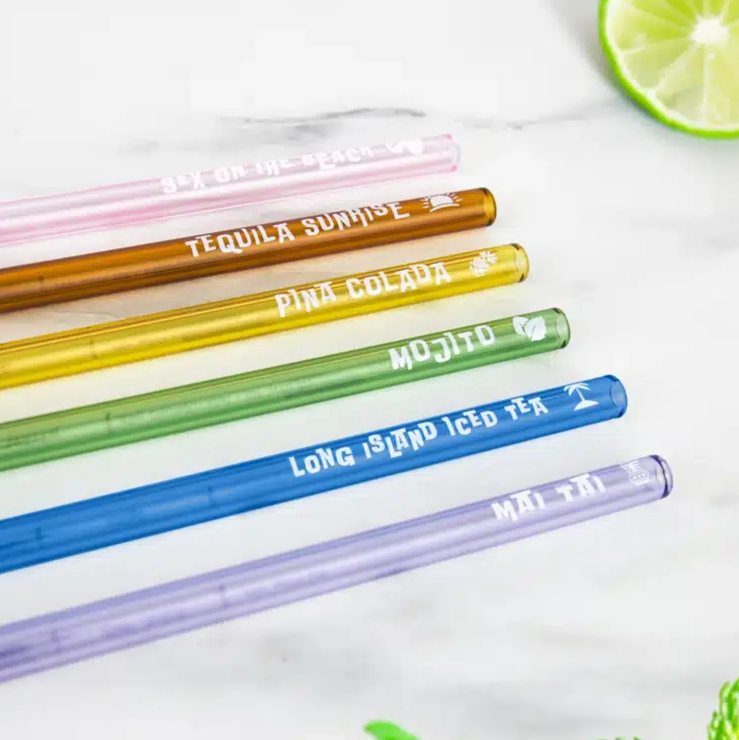 Ditverzinjeniet Borrelen|Glazen cocktailrietjes met recepten (set van 6)