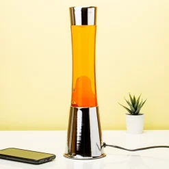Ditverzinjeniet Lavalampen|Lavalamp zilver met oranje vloeistof en oranje lava