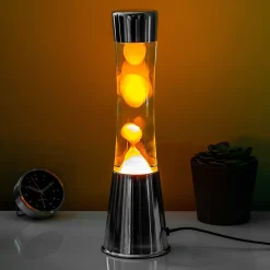 Ditverzinjeniet Verlichting|Lavalampen|Lavalamp zilver met oranje lava