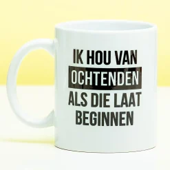 Ditverzinjeniet Mokken & Glazen|Mok Ik hou van ochtenden als die laat beginnen