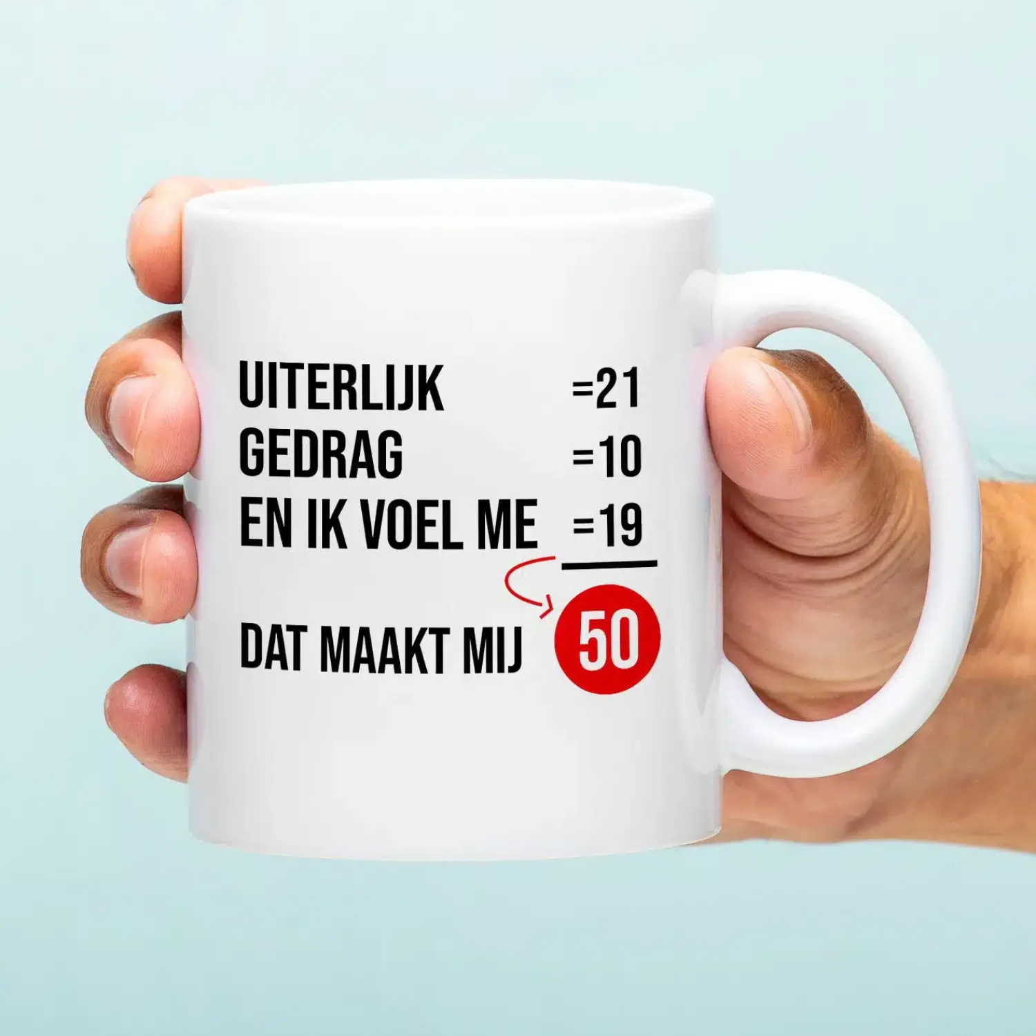 Ditverzinjeniet Mokken & Glazen|Mok Ik voel me 50