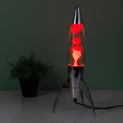 Ditverzinjeniet Lavalampen|Rocket lavalamp zilver met rode lava