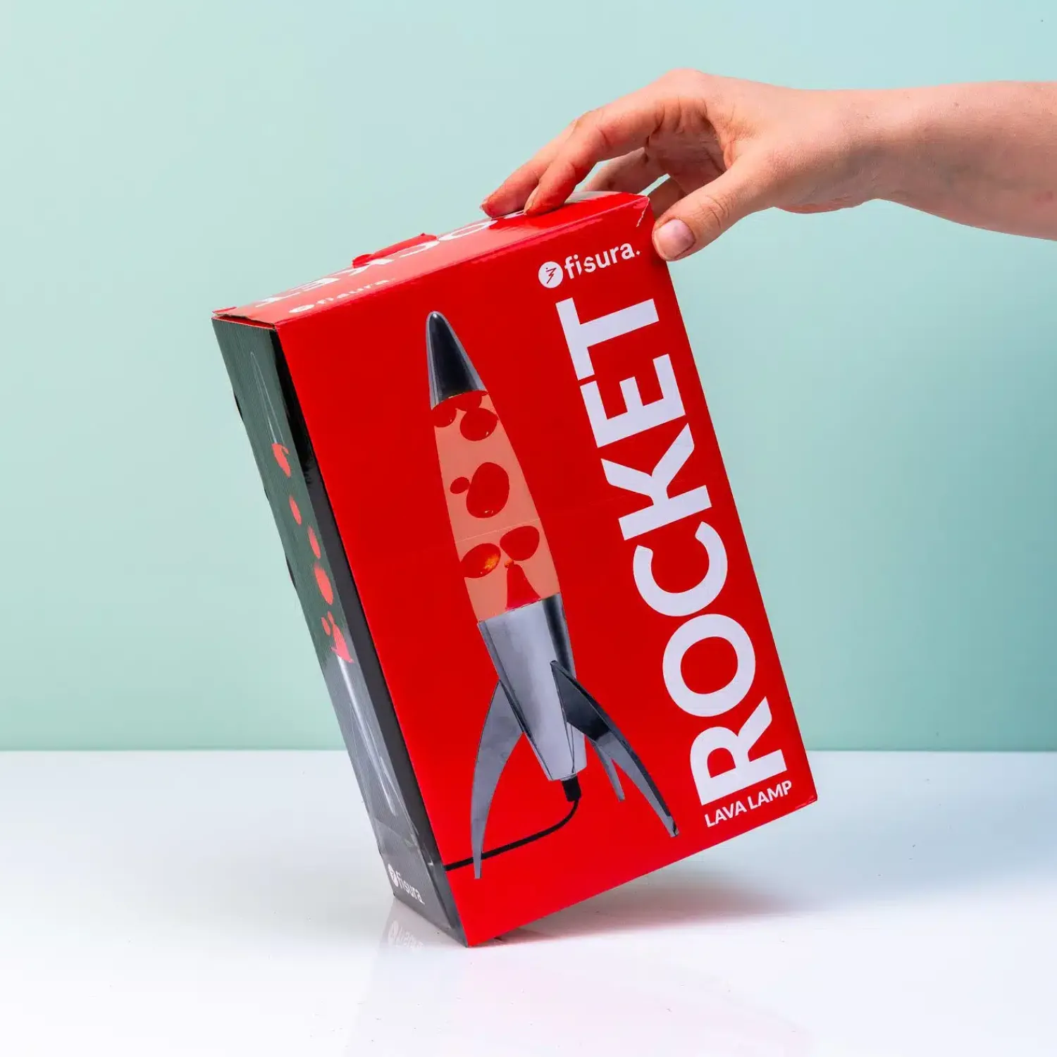 Ditverzinjeniet Lavalampen|Rocket lavalamp zilver met rode lava